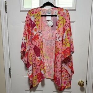 Umgee Floral Patchwork Kimono in Pink and Yellow
